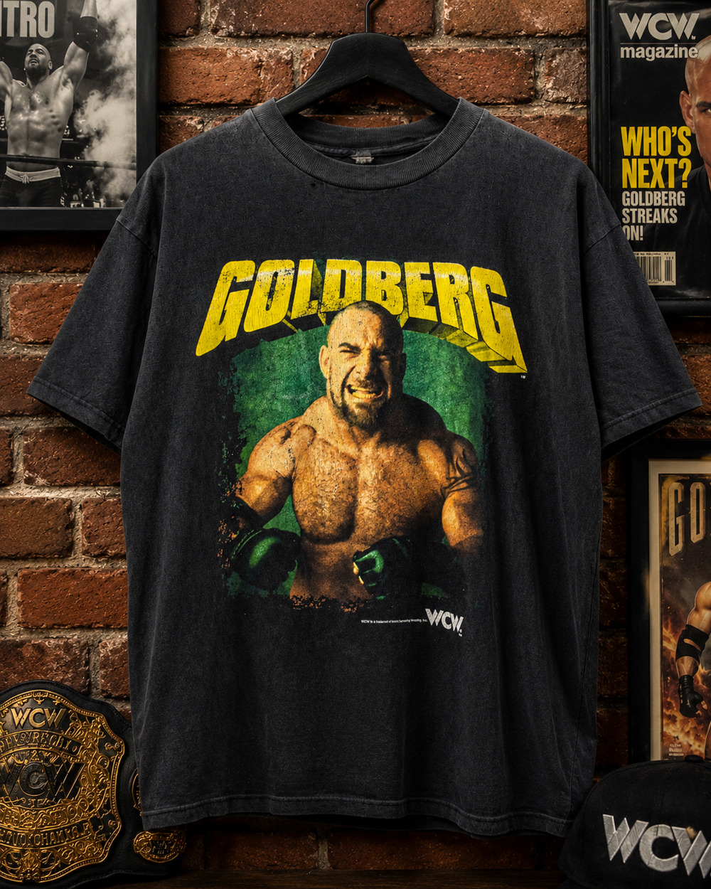 Bill Goldberg WCW The Streak Wrestling Shirt 90s Black Tee Size L Rare Vintage